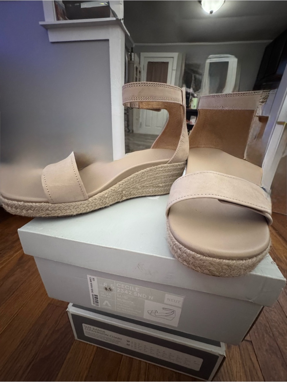 Abeo Beige Espadrille Wedge Sandals with Ankle Strap